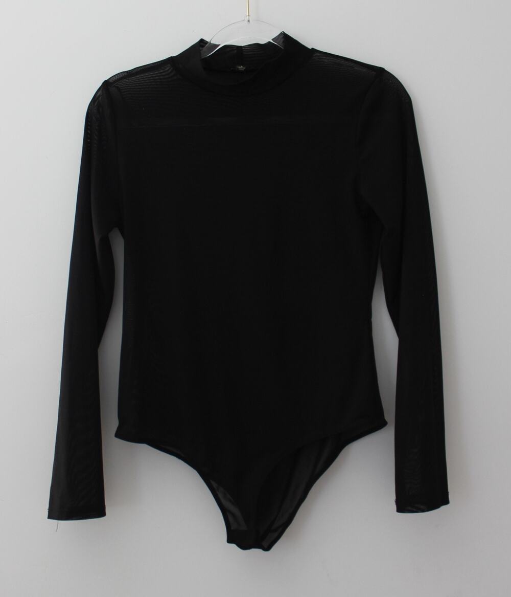 Shinestar Womens Long Sleeve Mock Neck Bodysuit Black Size L Pre-Owned
